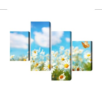 Mehrteiliges Bild 3D-Gänseblümchenfeld