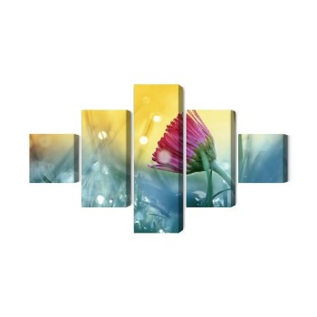 Mehrteiliges Bild Rosa Blume Auf Einer 3D-Wiese