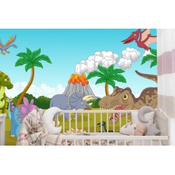 Fototapete Bunte Dinosaurier Und Vulkan