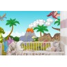 Fototapete Bunte Dinosaurier Und Vulkan