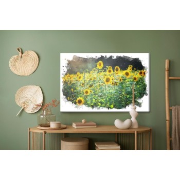 Leinwandbild Ein Sonnenblumenfeld In Künstlerischer Ausführung