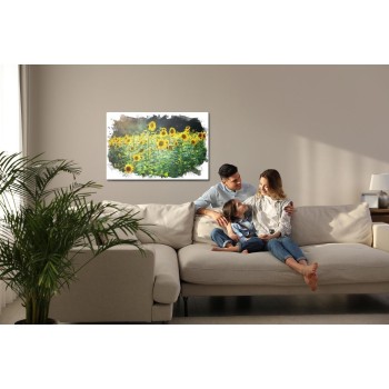 Leinwandbild Ein Sonnenblumenfeld In Künstlerischer Ausführung