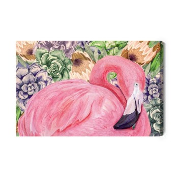 Leinwandbild Flamingo Und Blumen