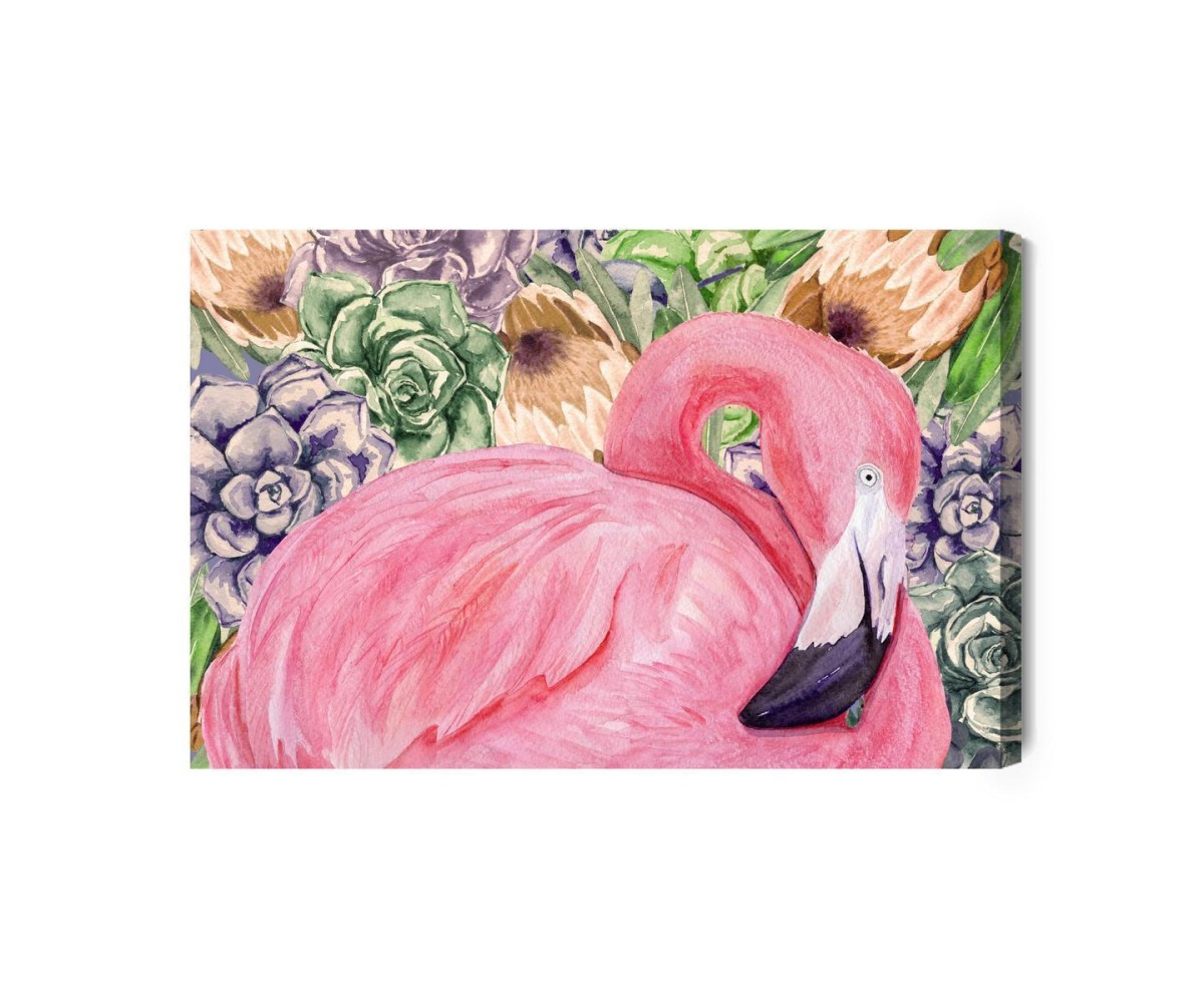 Leinwandbild Flamingo Und Blumen