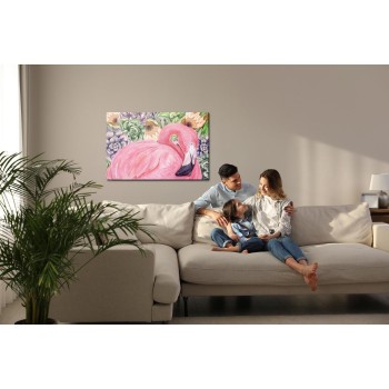 Leinwandbild Flamingo Und Blumen