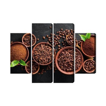 Mehrteiliges Bild Gemahlener Kaffee Und Bohnen