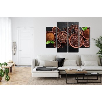 Mehrteiliges Bild Gemahlener Kaffee Und Bohnen