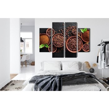 Mehrteiliges Bild Gemahlener Kaffee Und Bohnen