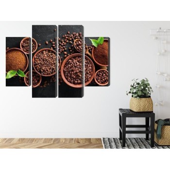 Mehrteiliges Bild Gemahlener Kaffee Und Bohnen