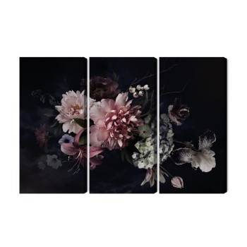 Mehrteiliges Bild Blumen Im Vintage-Stil Auf Dunklem Hintergrund
