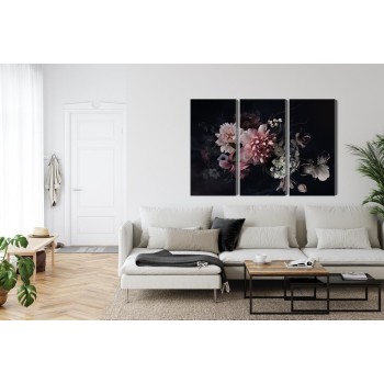 Mehrteiliges Bild Blumen Im Vintage-Stil Auf Dunklem Hintergrund