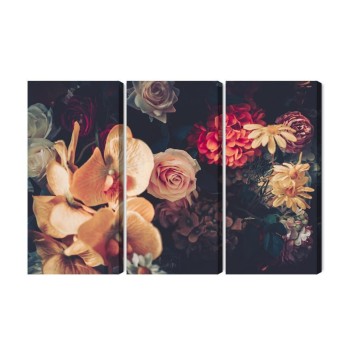 Mehrteiliges Bild Mehrfarbige Blumen Im Vintage-Stil