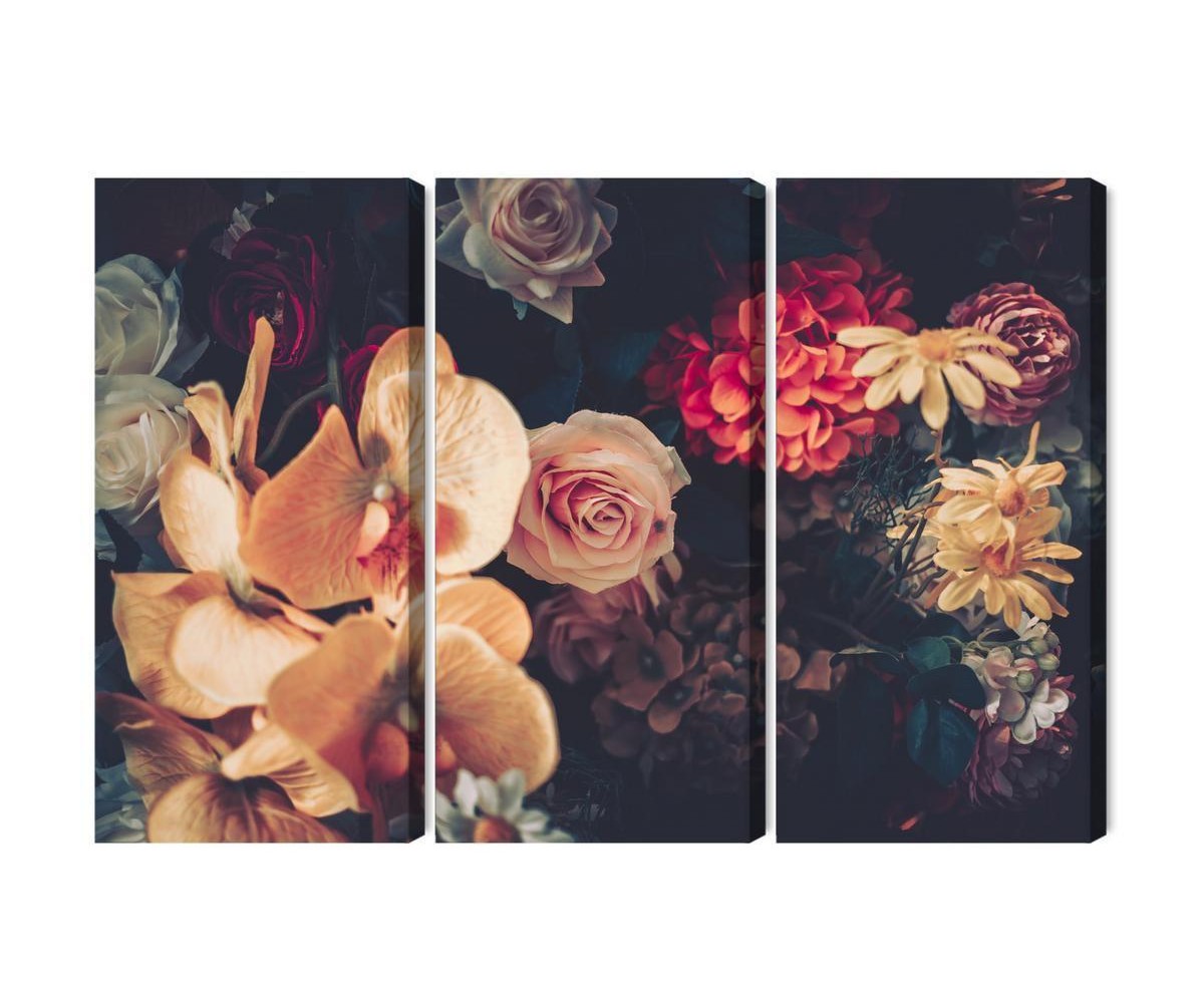 Mehrteiliges Bild Mehrfarbige Blumen Im Vintage-Stil