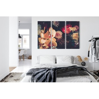 Mehrteiliges Bild Mehrfarbige Blumen Im Vintage-Stil