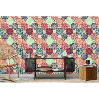 Tapete Bunte Ornamente Im Retro-Stil
