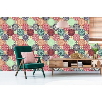 Tapete Bunte Ornamente Im Retro-Stil