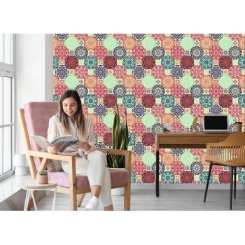 Tapete Bunte Ornamente Im Retro-Stil