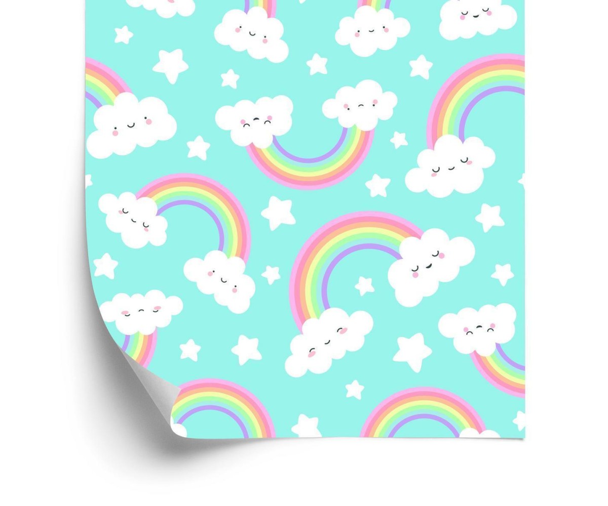 Tapete Für Kinder - Glückliche Wolken Und Regenbogen