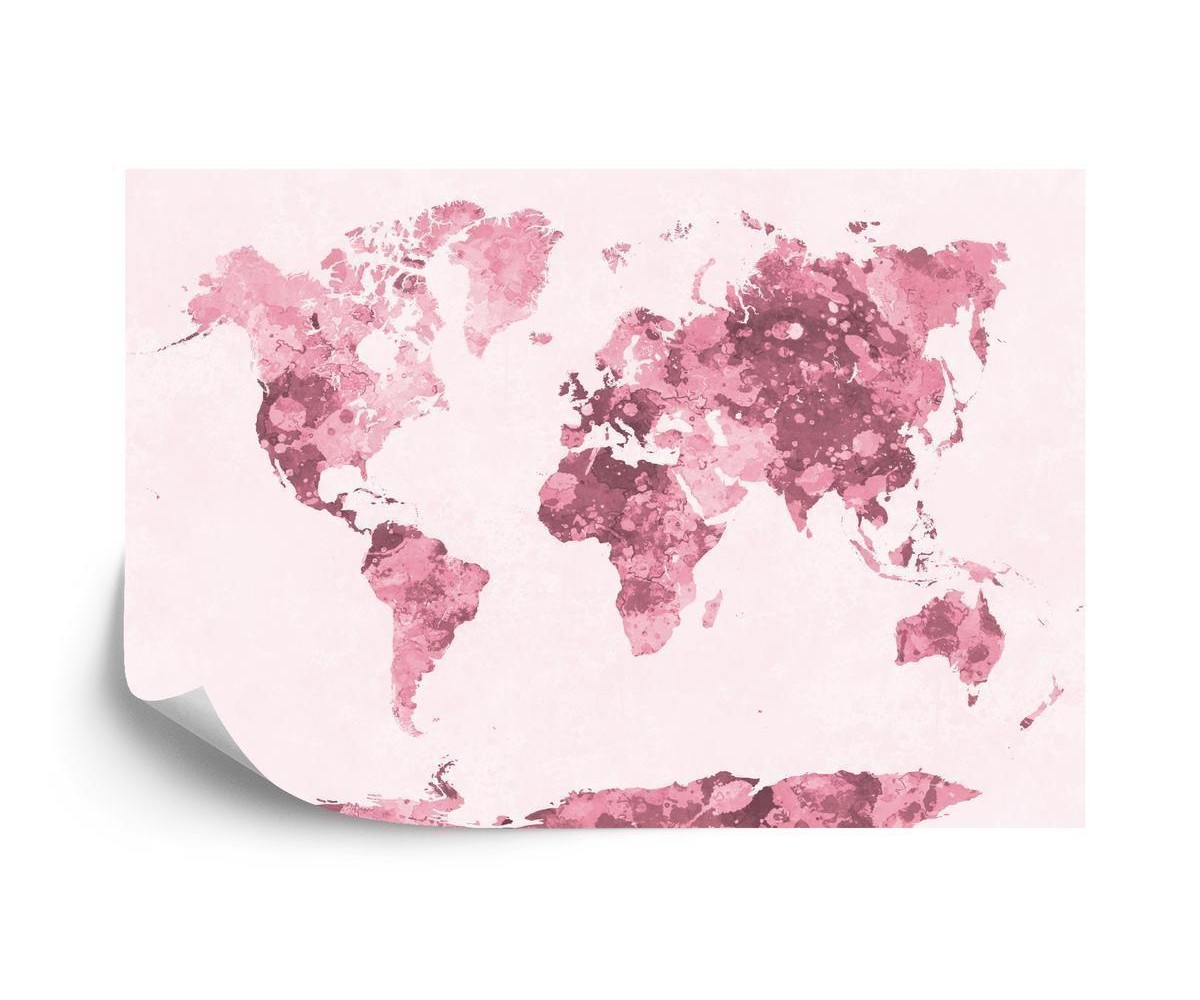 Fototapete Aquarell Weltkarte Rot