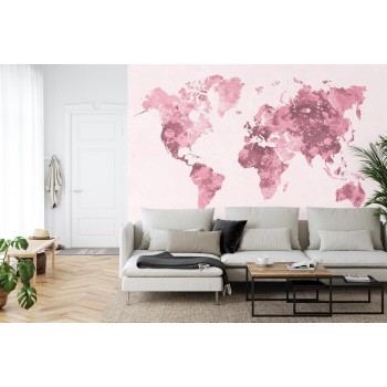 Fototapete Aquarell Weltkarte Rot
