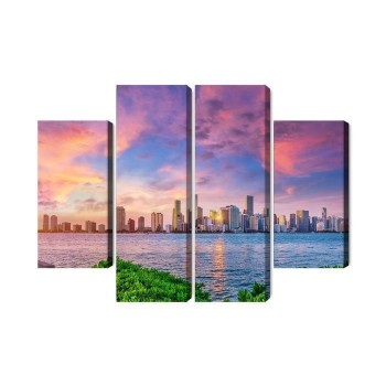 Mehrteiliges Bild Panorama Von Miami Während Des Sonnenuntergangs