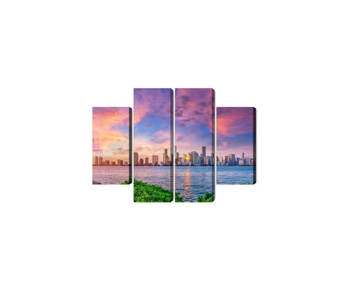 Mehrteiliges Bild Panorama Von Miami Während Des Sonnenuntergangs