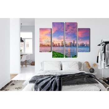 Mehrteiliges Bild Panorama Von Miami Während Des Sonnenuntergangs