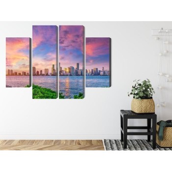 Mehrteiliges Bild Panorama Von Miami Während Des Sonnenuntergangs
