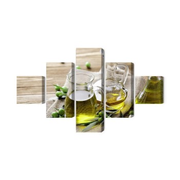 Mehrteiliges Bild Olivenöl Mit Grünen Oliven