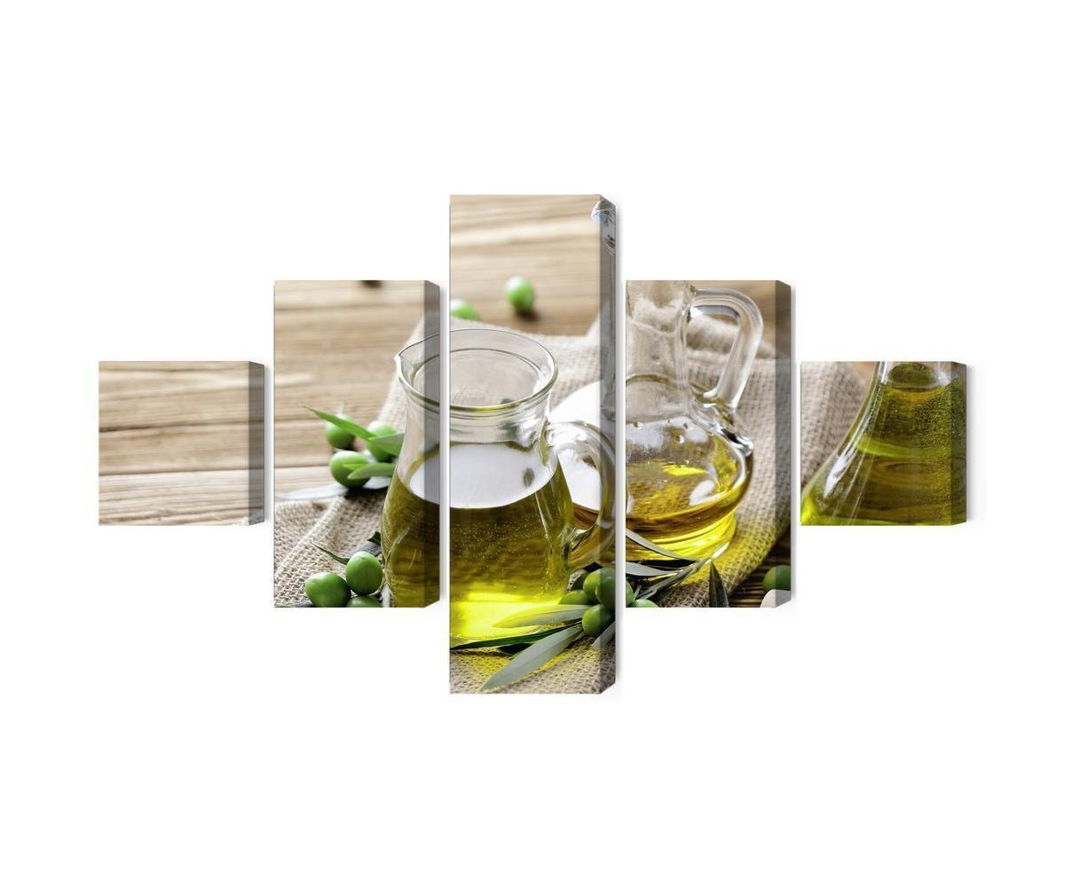 Mehrteiliges Bild Olivenöl Mit Grünen Oliven
