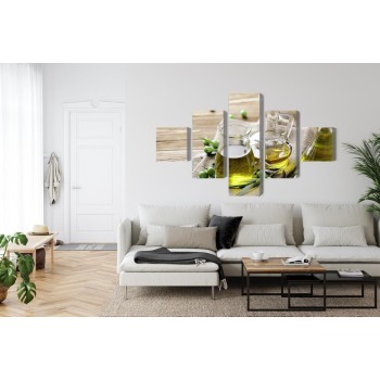 Mehrteiliges Bild Olivenöl Mit Grünen Oliven