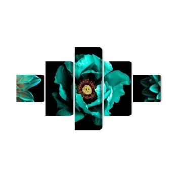 Mehrteiliges Bild Türkisfarbene Blumen Auf Schwarzem Hintergrund