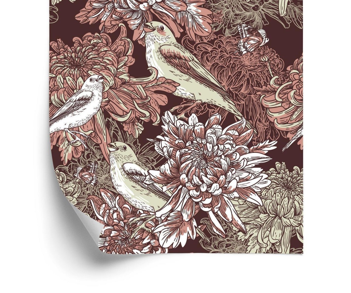 Tapete Vögel Unter Blumen