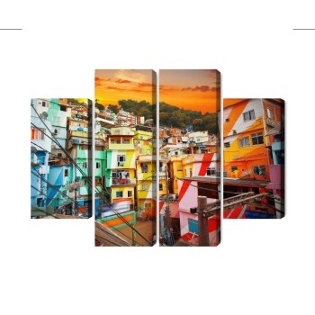 Mehrteiliges Bild Stadtzentrum Von Rio De Janeiro Und Farbenfrohe Favela