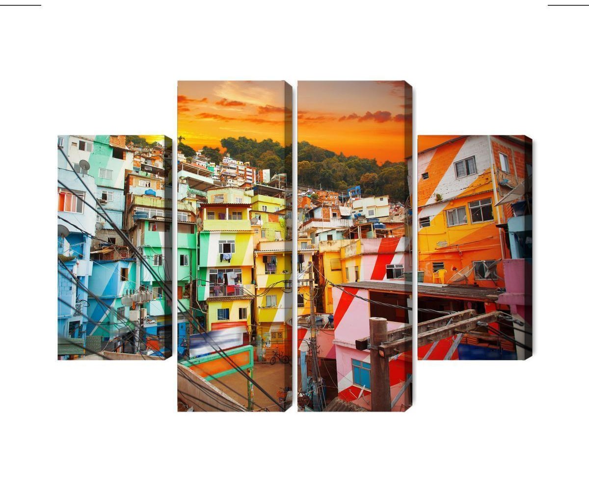 Mehrteiliges Bild Stadtzentrum Von Rio De Janeiro Und Farbenfrohe Favela