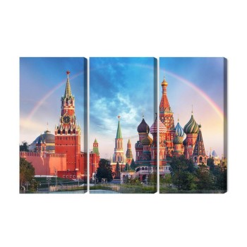 Mehrteiliges Bild Panorama Des Roten Platzes Mit Dem Kreml Und Der Basilius-Kathedrale