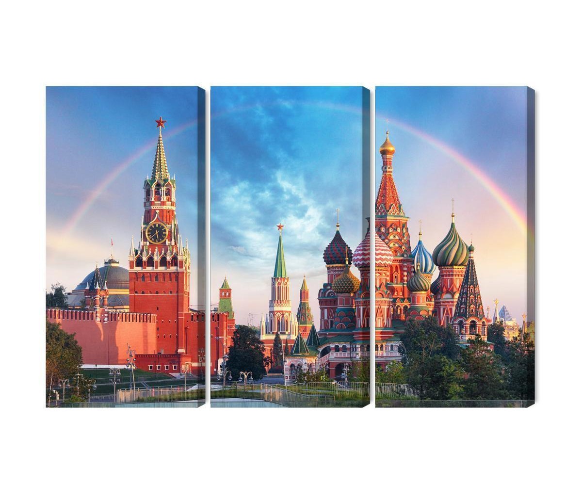 Mehrteiliges Bild Panorama Des Roten Platzes Mit Dem Kreml Und Der Basilius-Kathedrale