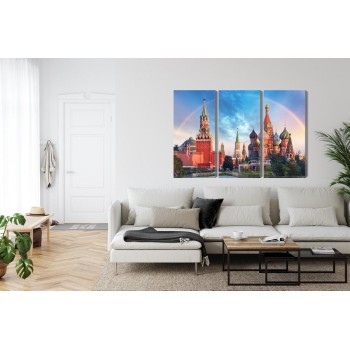 Mehrteiliges Bild Panorama Des Roten Platzes Mit Dem Kreml Und Der Basilius-Kathedrale