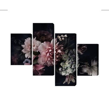Mehrteiliges Bild Blumen Im Vintage-Stil Auf Dunklem Hintergrund