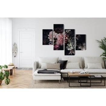 Mehrteiliges Bild Blumen Im Vintage-Stil Auf Dunklem Hintergrund