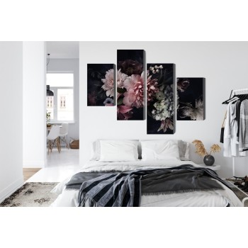 Mehrteiliges Bild Blumen Im Vintage-Stil Auf Dunklem Hintergrund