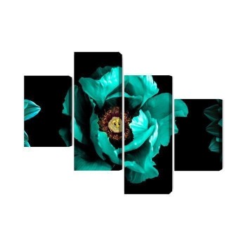 Mehrteiliges Bild Türkisfarbene Blumen Auf Schwarzem Hintergrund