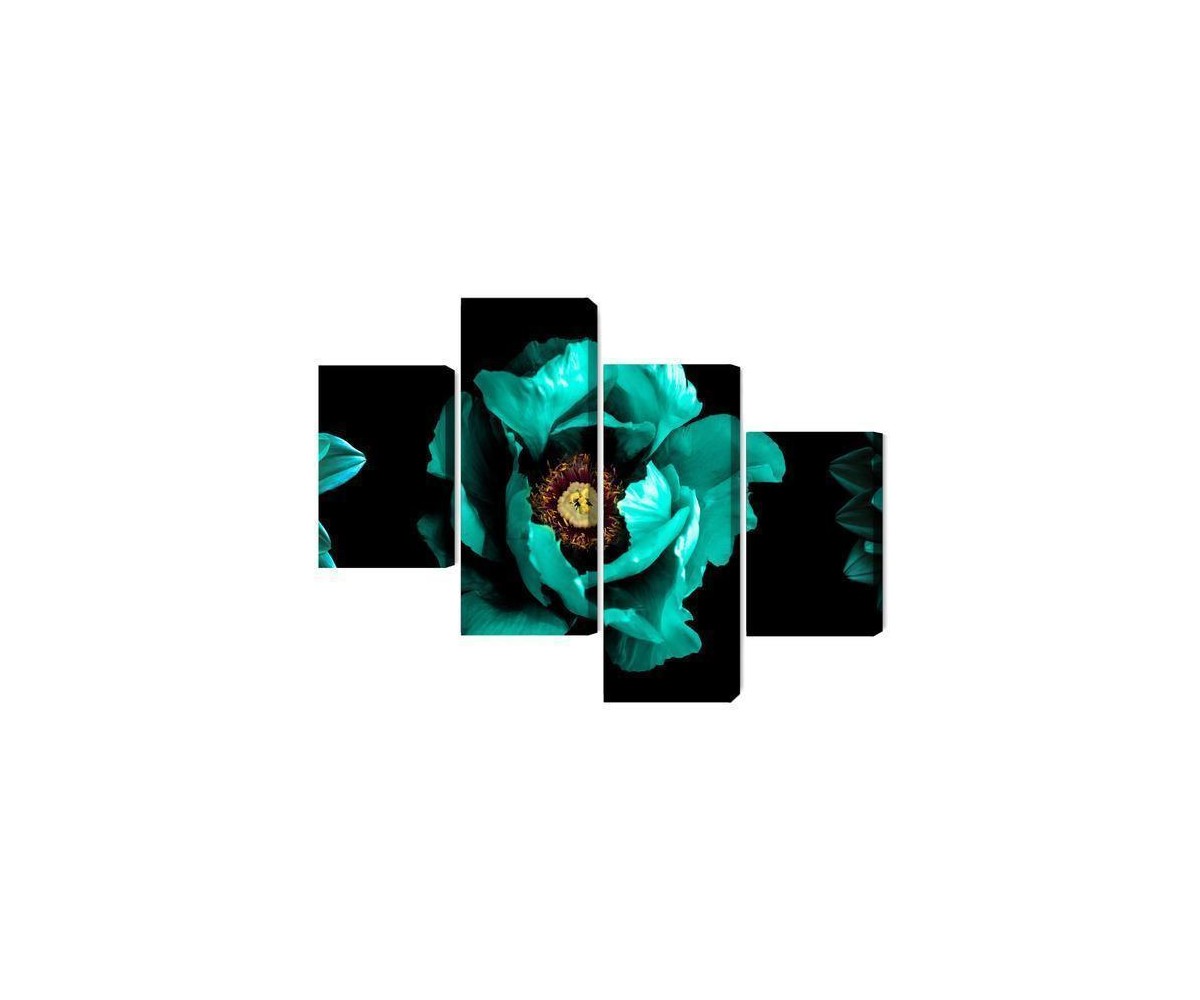 Mehrteiliges Bild Türkisfarbene Blumen Auf Schwarzem Hintergrund