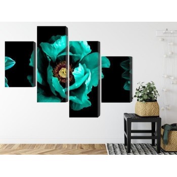 Mehrteiliges Bild Türkisfarbene Blumen Auf Schwarzem Hintergrund