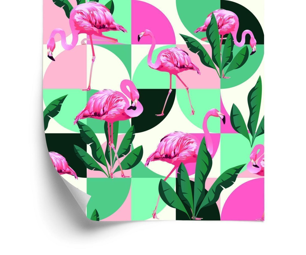Tapete Modische Rosa Flamingos Und Blätter