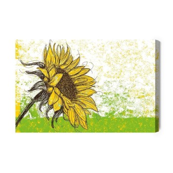 Leinwandbild Gezeichnete Sonnenblume Im Retro-Stil