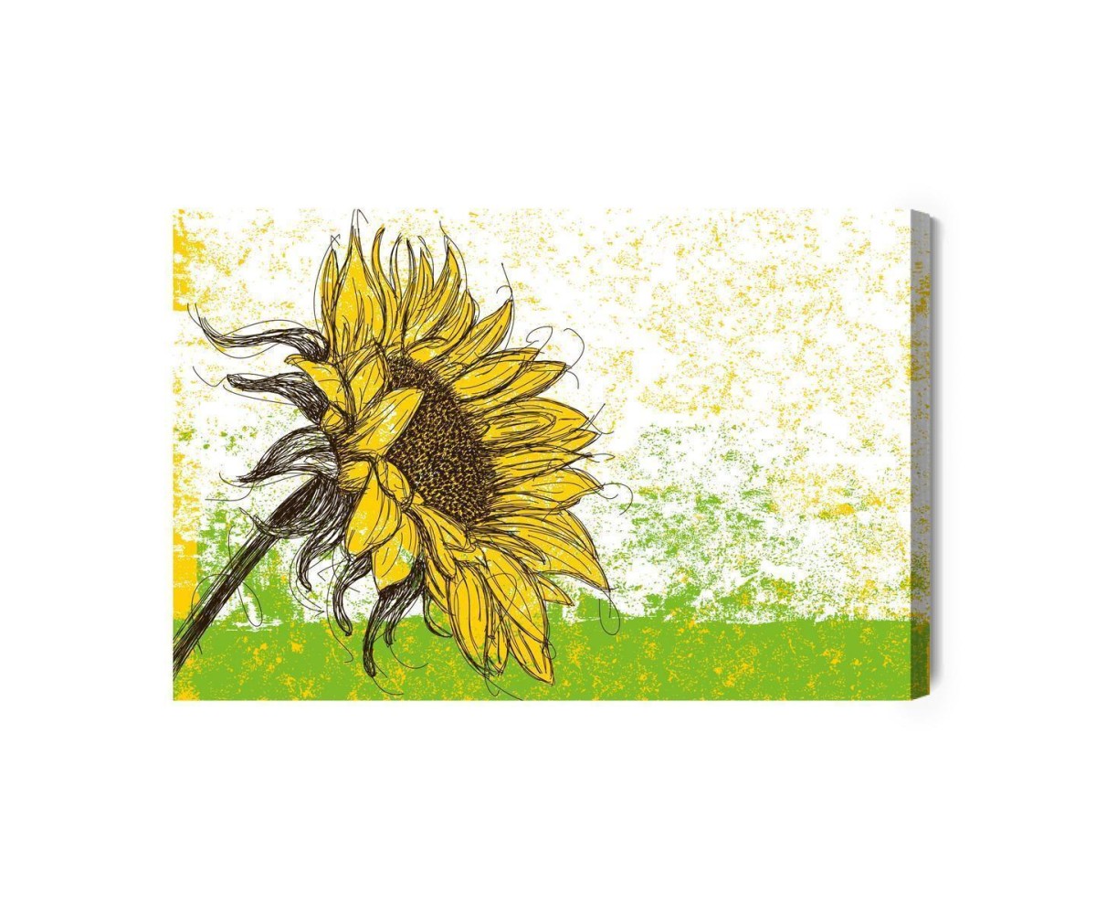 Leinwandbild Gezeichnete Sonnenblume Im Retro-Stil
