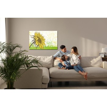 Leinwandbild Gezeichnete Sonnenblume Im Retro-Stil