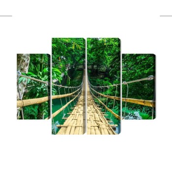 Mehrteiliges Bild Bambusbrücke Im Regenwald