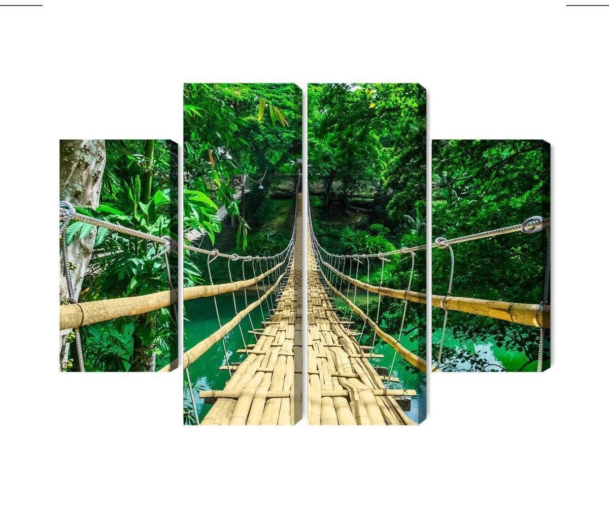 Mehrteiliges Bild Bambusbrücke Im Regenwald